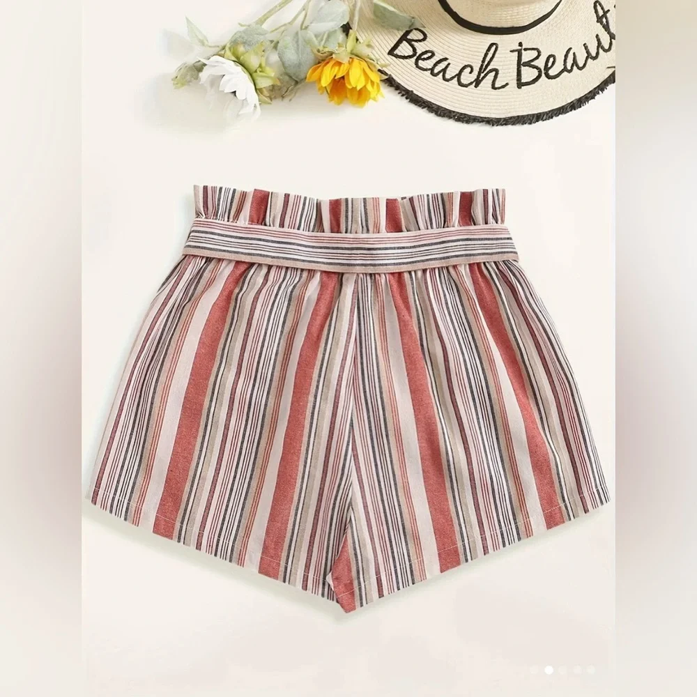 Boho Striped Tie Waist Shorts for Women - Perfect for Spring and Summer Fashion - Picture 3 of 6